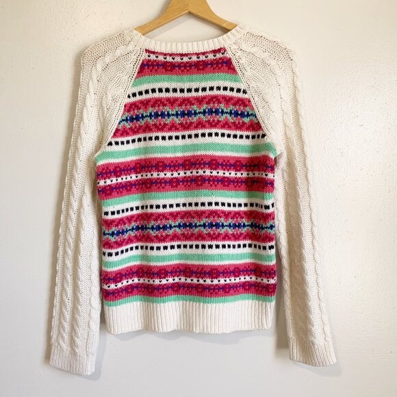 Talbots Women’s FAIR ISLE Wool Blend Sweater Medium Classic Cable Knit Nordic - Picture 6 of 7